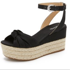 MK espadrille jute flatform wedge sandal black